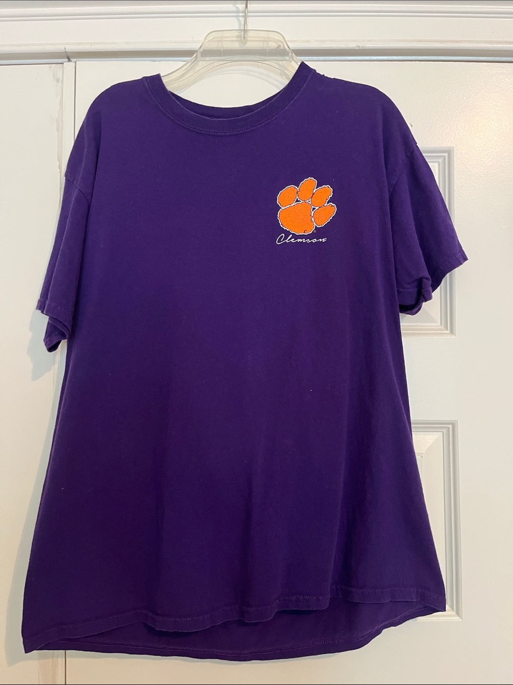 Clemson Short Sleeve Tee in Purple with‎ Orange Paw